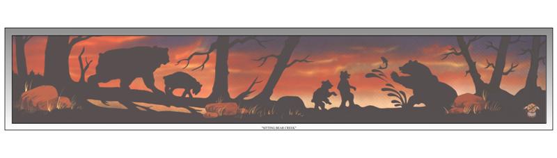 In Southwest Oklahoma there is a creek that flows out of the Wichita Mountains, called Sitting Bear Creek.  As a little boy I would always look for the sitting bears...but I never saw a one.  Today I know the creek was named after an Indian Chief, Sitting Bear.  This painting completes a childhood memory...the sitting bears in a creek.